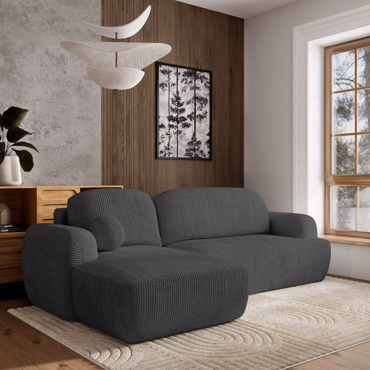Divano angolare Masseno MODENZA P L-S con funzione letto a L, divano con box letto, divano da soggiorno, divano, divano letto, set di divani - grigio, POSO 34