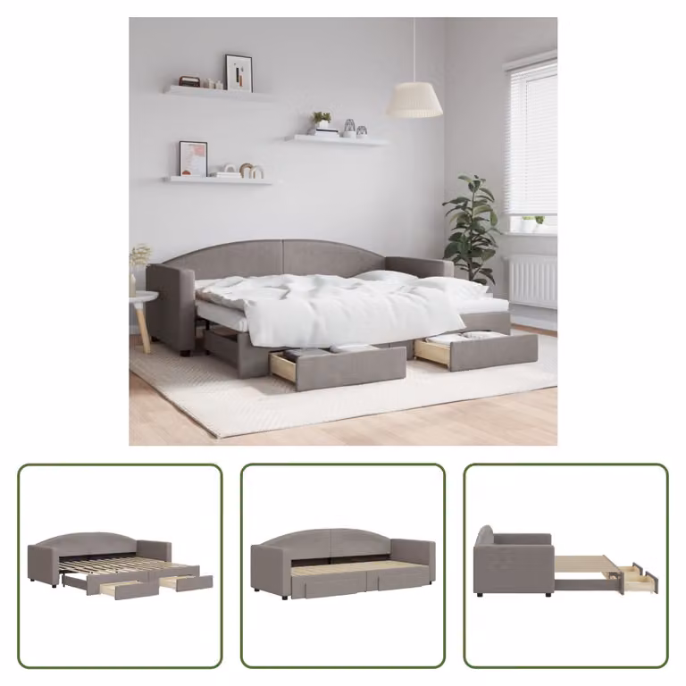 The Living Store Letto allungabile con cassetti Taupe 80x200 cm tessuto
