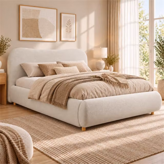 Letto matrimoniale 180x200 contenitore con apertura idraulica; letto imbottito in bouclé bianco