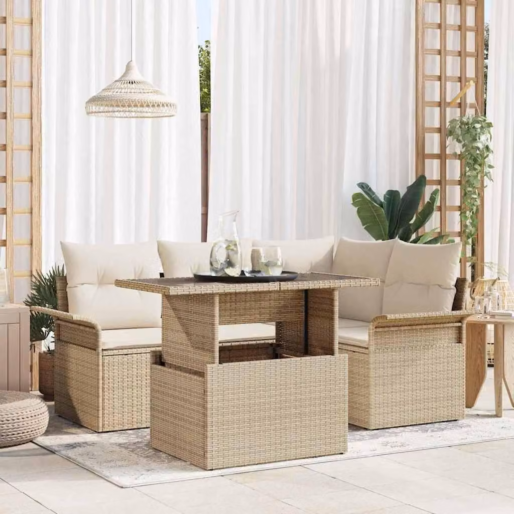 Maison Exclusive - Set Divano da Giardino con cuscino 5 pcs Beige Poly Rattan