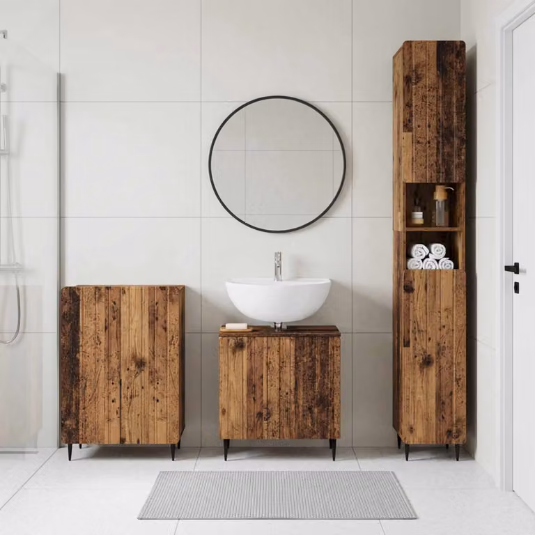 Set di armadietti da bagno vidaXL ZWOLLE in 3 pezzi, colore marrone antico, design moderno con ante a cerniera e ripiani interni