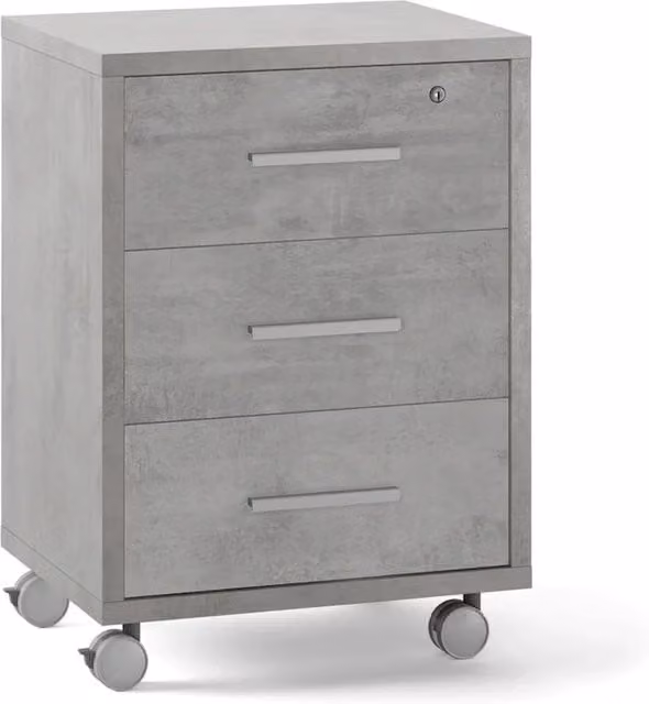 Cassettiera SARMOG con 3 cassetti su ruote in stile moderno, colore Grigio cemento, L: 51 cm, P: 41 cm, H: 71 cm