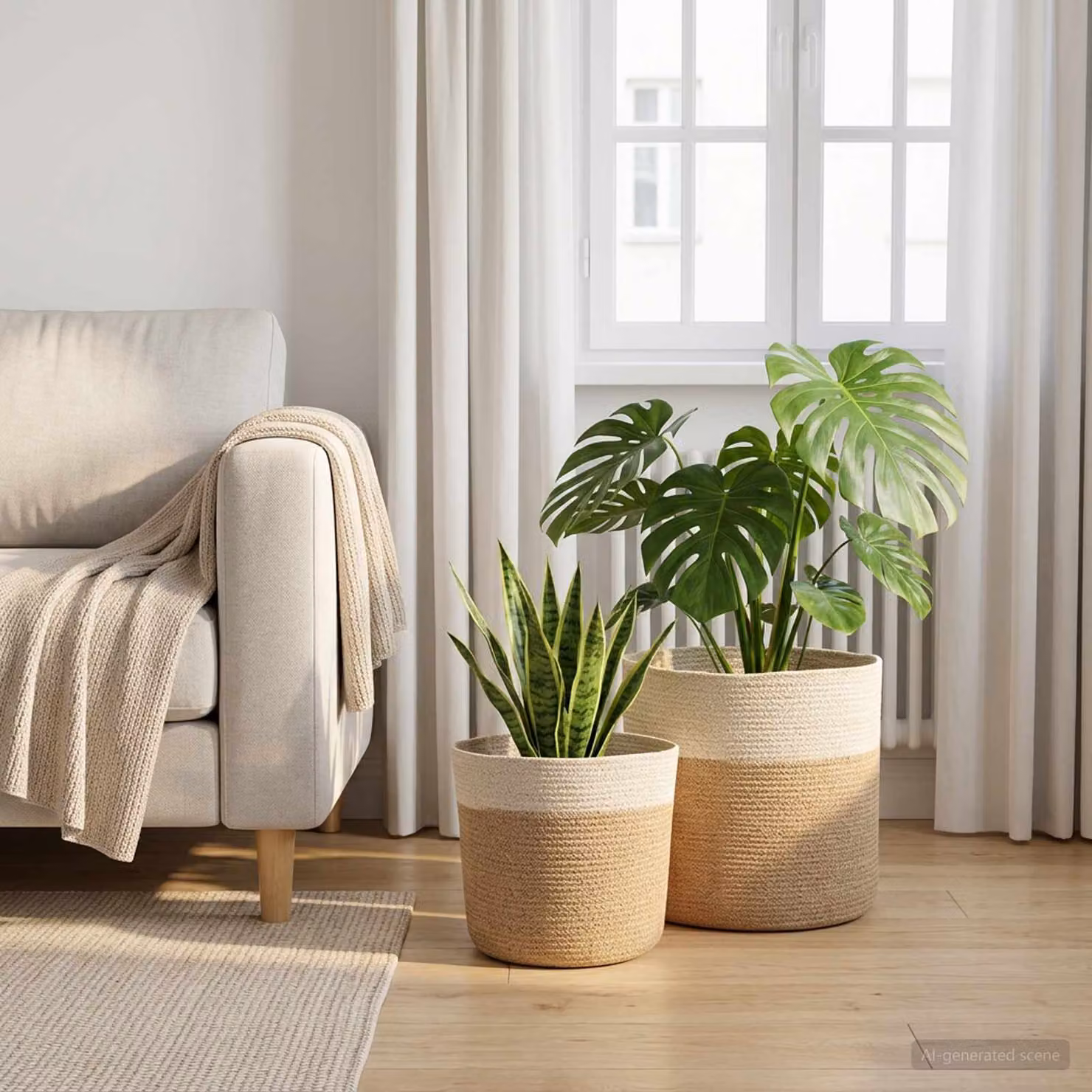 Set di 2 vasi per piante vidaXL in juta, stile rustico, colori beige e bianco, Ø 28 cm