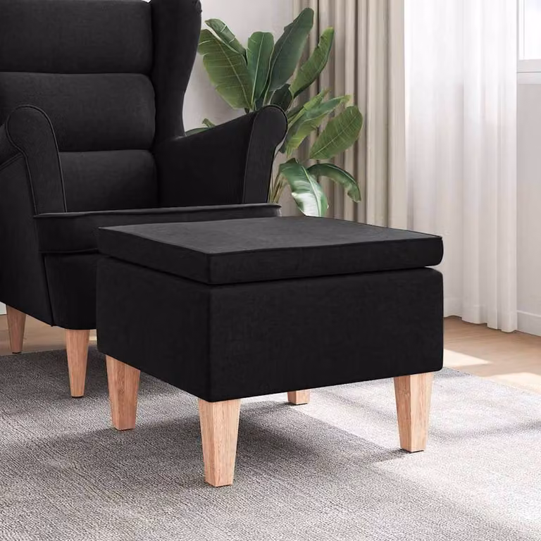 Poggiapiedi vidaXL moderno in tessuto nero con gambe in legno L: 52 cm, P: 42 cm, H: 42 cm