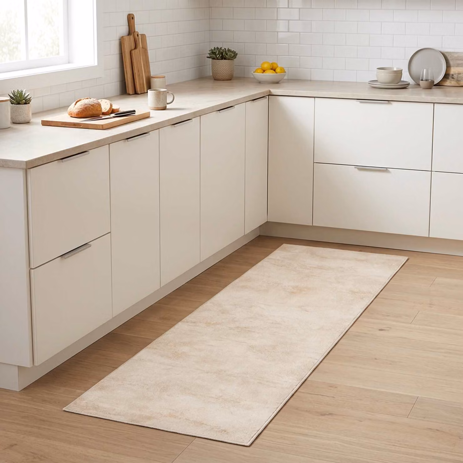 Tappeto da cucina vidaXL moderno beige, lavabile e antiscivolo, L: 180 cm, P: 60 cm, 100% Poliammide