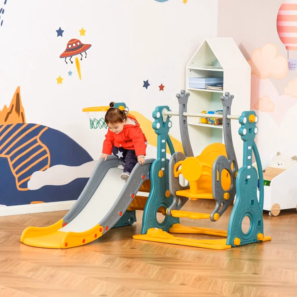Torre per il gioco con scivolo, altalena e canestro multicolore GIORDANOSHOP L/P/H: 152 x 149 x 107 cm – 2