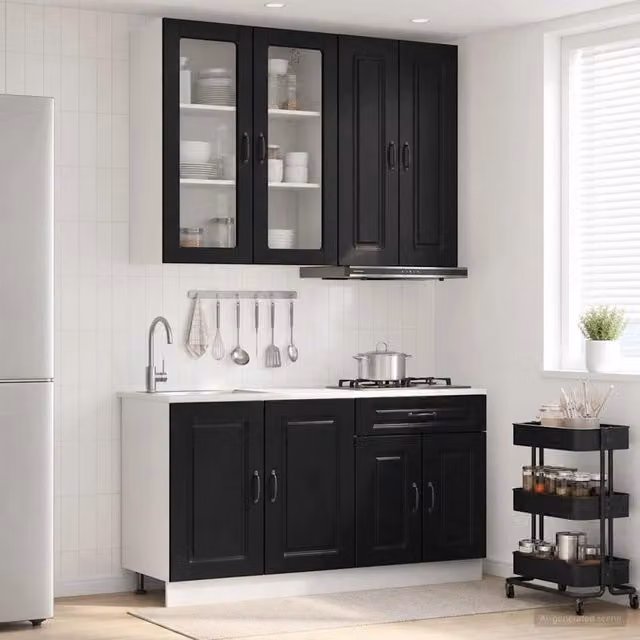 Unità Cucina KALMAR 4 pz Nero Legno ingegnerizzato 3438306