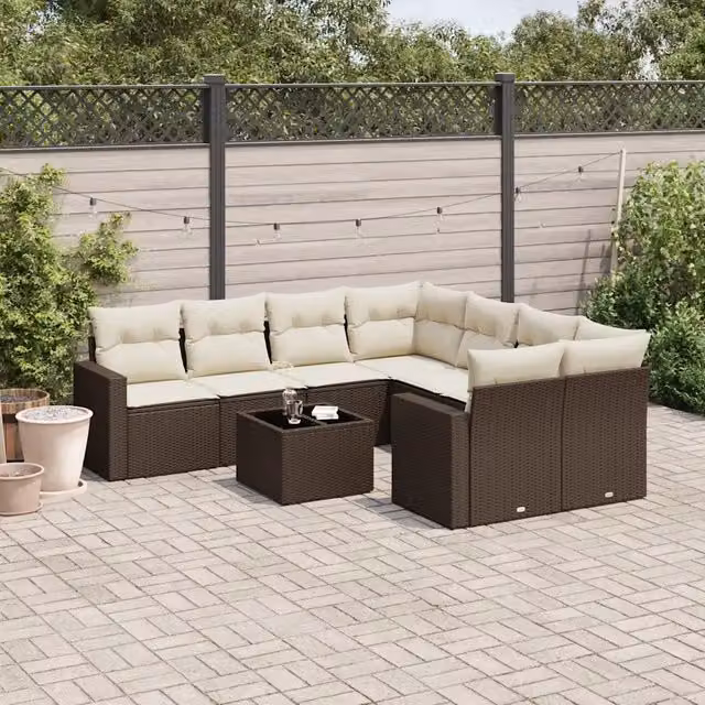 Set Divani da Giardino 9pz con Cuscini Marrone in Polyrattan 3218753