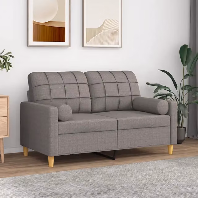 Divano a 2 Posti con Cuscini-Sofa 2 Posti con Cuscini Tortora 120 cm in Tessuto 590061