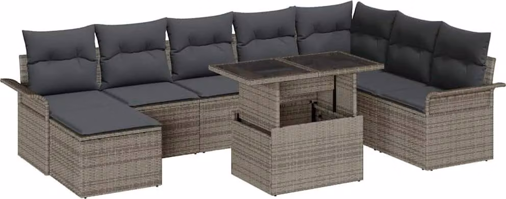Set Divano da Giardino con cuscino 9 pcs Grigio