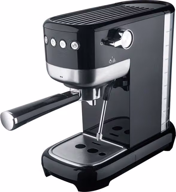 Macchina da Caffè Espresso DCG per Caffè Macinato con Cappuccinatore, 1350W, Colore Nero