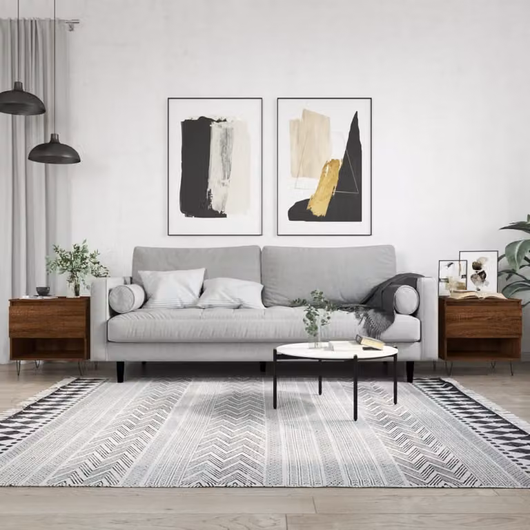 Set di 2 tavolini da salotto moderni vidaXL in legno e metallo, colore rovere marrone, L/P/H: 50 x 46 x 50 cm