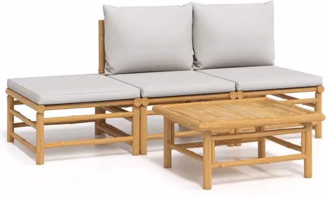 Set Salotto da Giardino 4pz | Set di Mobili da Esterno con Cuscini Grigio Chiaro Bamb¨´