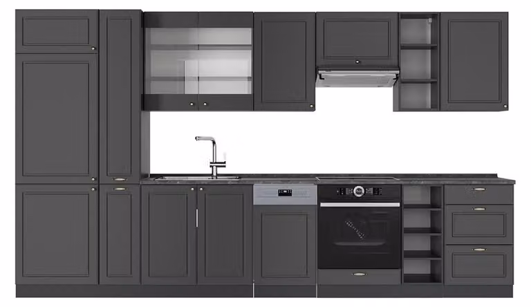 Cucina componibile Vicco Fame-Line Antracite-oro rustico 355 cm , PL Antracite, Model 57164