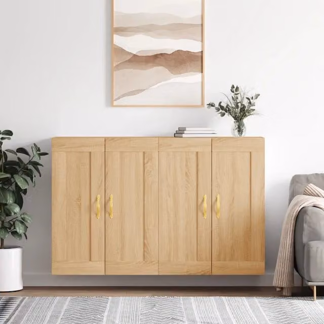 Set di 2 armadietti a parete vidaXL in legno e metallo colore rovere, design moderno con ante a battente per bagno