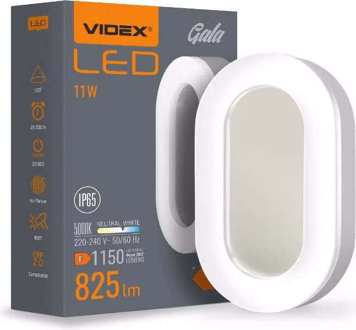 Applique per facciate esterne a LED 11W bianco ellittico IP65 GALA Videx