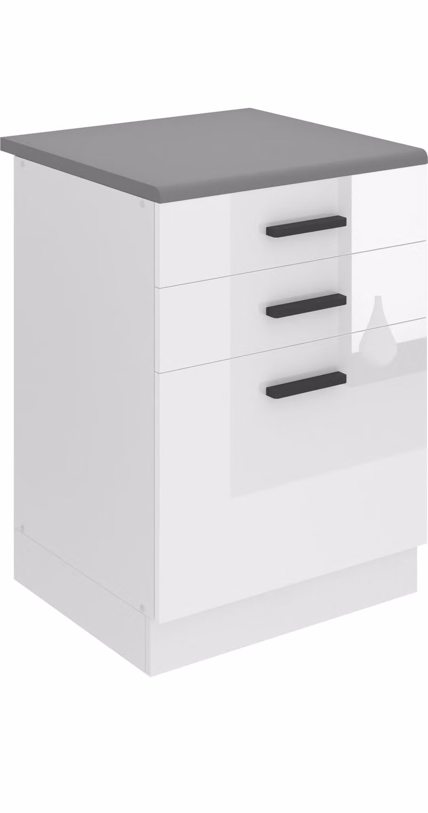 Base da cucina Belini, base da cucina larga 60 cm. Base da cucina SDSZ con piano di lavoro. Mobile da cucina con cassetti, bianco lucido