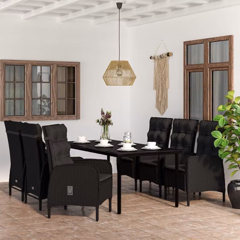 The Living Store Set da pranzo da giardino 7 pezzi con cuscini nero