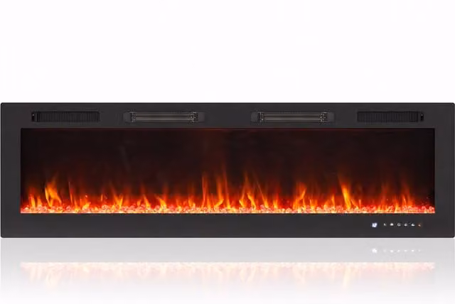 HOMCOM Camino Elettrico da Incasso con Fiamma Indipendente, 3 Modalità di Riscaldamento e Telecomando, 152.4x9.4x47 cm, Nero   Aosom Italy
