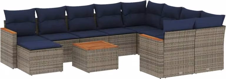 Set Divani da Giardino 11 pz con Cuscini Grigio in Polyrattan