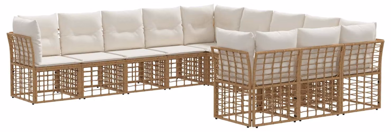 Set di divani da esterno Naturale e Bianco Crema Poliestere