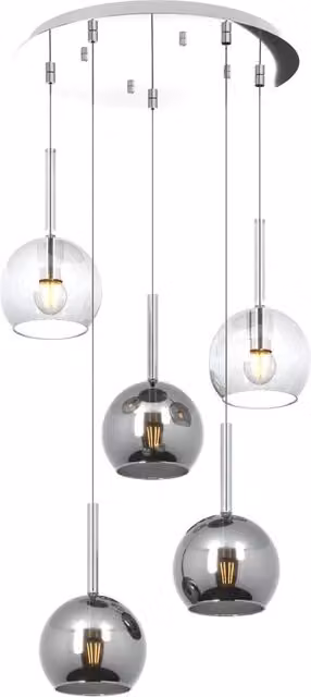 Lampadario Contemporaneo Future Metallo Cromo Vetro Trasp-Cromo 5 Luci E27