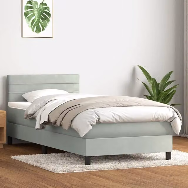 Letto con Giroletto a Molle e Materasso Ibrido vidaXL in Velluto Grigio e Bianco L: 90 cm, P: 223 cm, H: 88 cm – 1