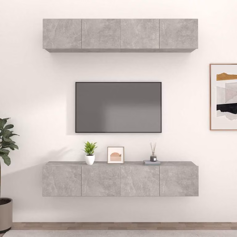 Set di 4 mobili TV sospesi vidaXL in legno, colore grigio, L 80 cm x P 30 cm x H 30 cm