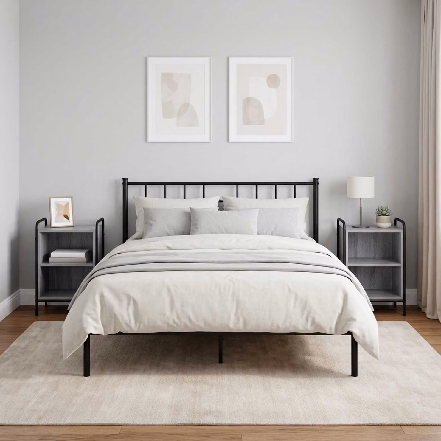 Set di 2 Armadi da Notte vidaXL Moderni in Colore Grigio L 40 cm x P 30 cm x H 60 cm
