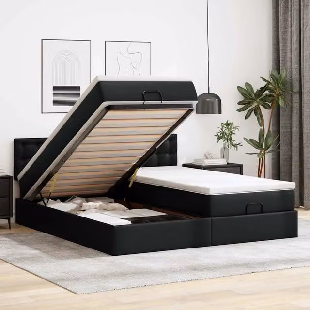Letto con contenitore a sollevamento vidaXL in similpelle nero e bianco L/P/H: 200 x 200 x 280 cm