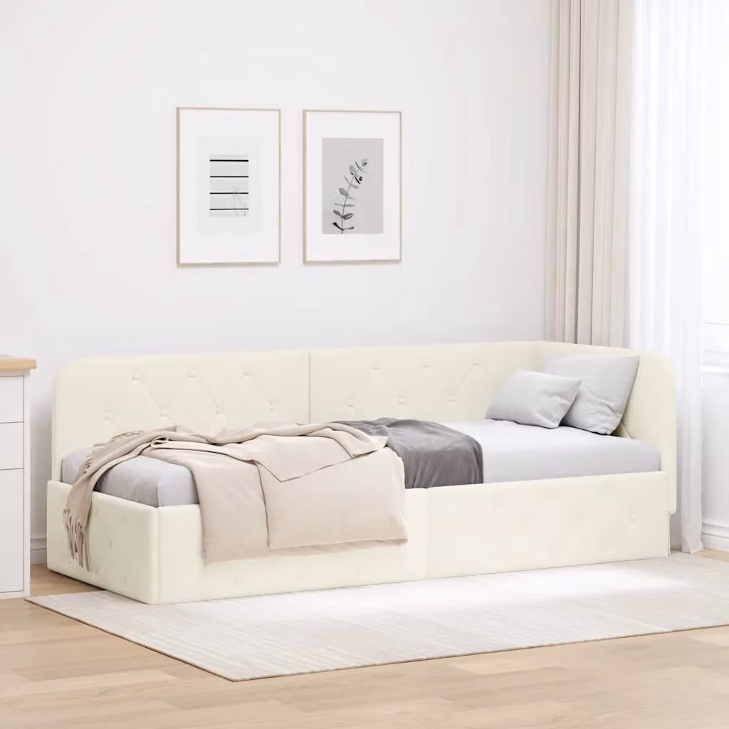 vidaXL Cornice del letto ad angolo in velluto beige L/P/H: 200 x 80 x 72 cm