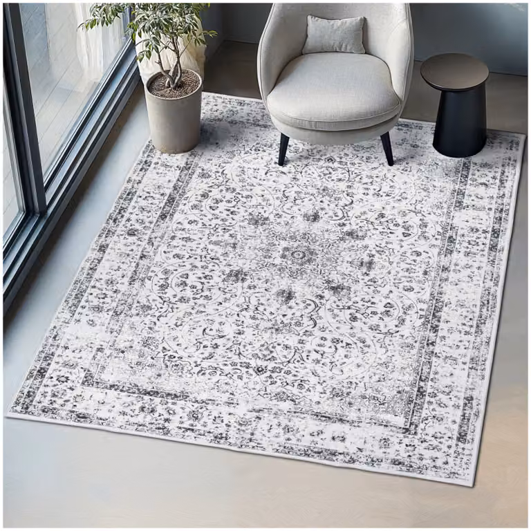 Tappeto design vintage oriental in poliestere grigio tectake L: 200 cm, P: 274 cm
