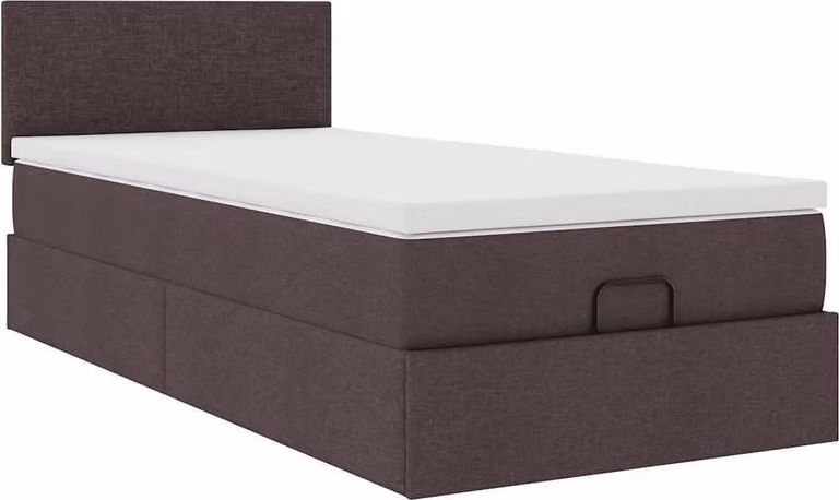 Pouf Letto con Materasso Marrone Scuro 90x200 cm in Tessuto
