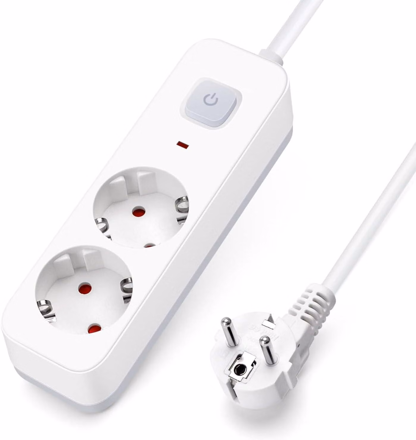 Ciabatta multipresa a 2 prese con interruttore, lunghezza 1,5 metri, cavo 3G, sezione 1,0 mm², colore bianco e grigio, ideale per