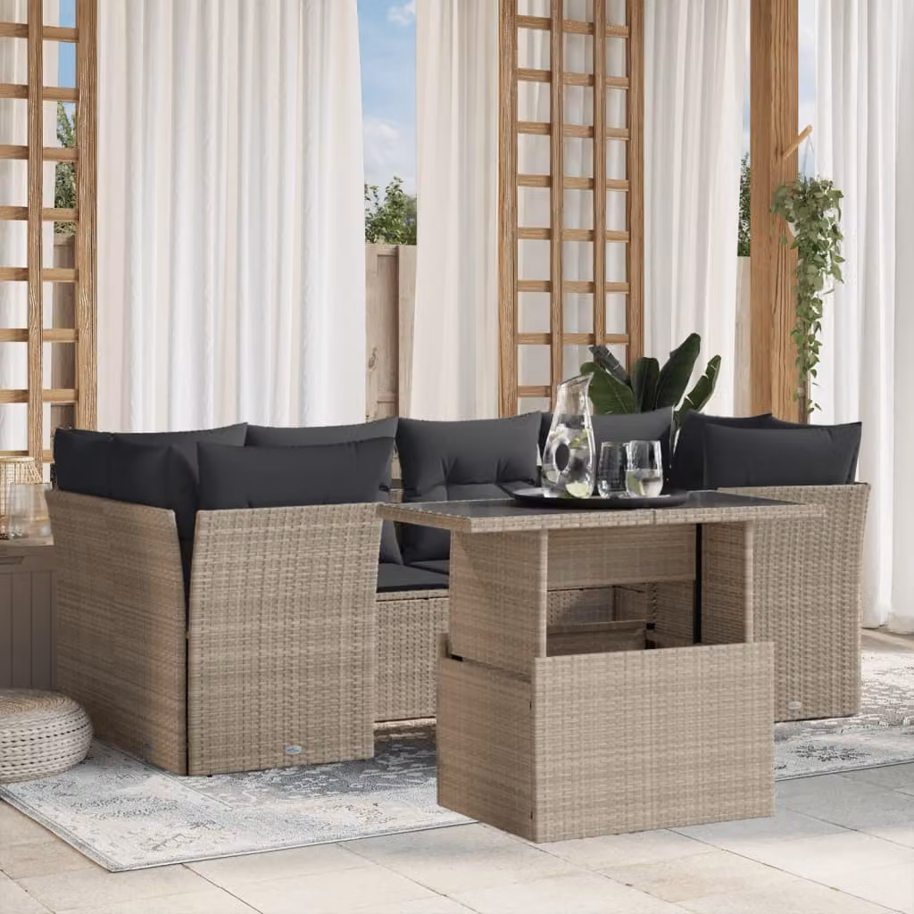 Set Divani da Giardino vidaXL 7 Pezzi con Cuscini Antracite e Tavolino in Polyrattan e Metallo – 1
