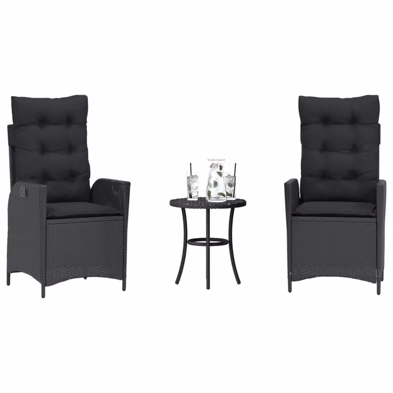 Set da Bistrò vidaXL in Polyrattan Nero con Cuscini per Giardino e Balcone