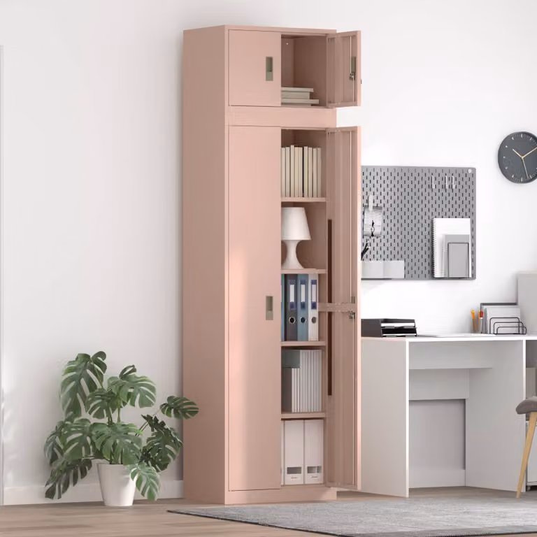Set di 2 armadi vidaXL in metallo rosa con ante a battente e serratura, L/P/H: 60 x 40 x 220 cm