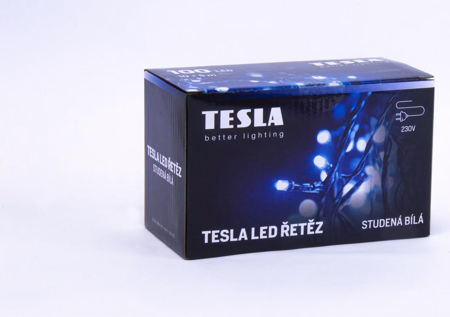 Tesla - catena decorativa bianco freddo 6500K, 100LED, 10m + 5m di cavo, 230V, controller con 8 funzioni, IP44