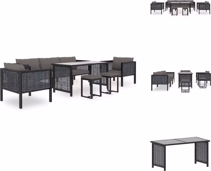 vidaXL set da giardino 8 pezzi con cuscini in poly rattan antracite - Set di mobili da giardino