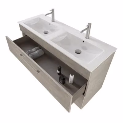 Mobile bagno sospeso Smart grigio legno con specchio e illuminazione LED L: 118 cm, P: 42 cm, H: 62 cm – 2