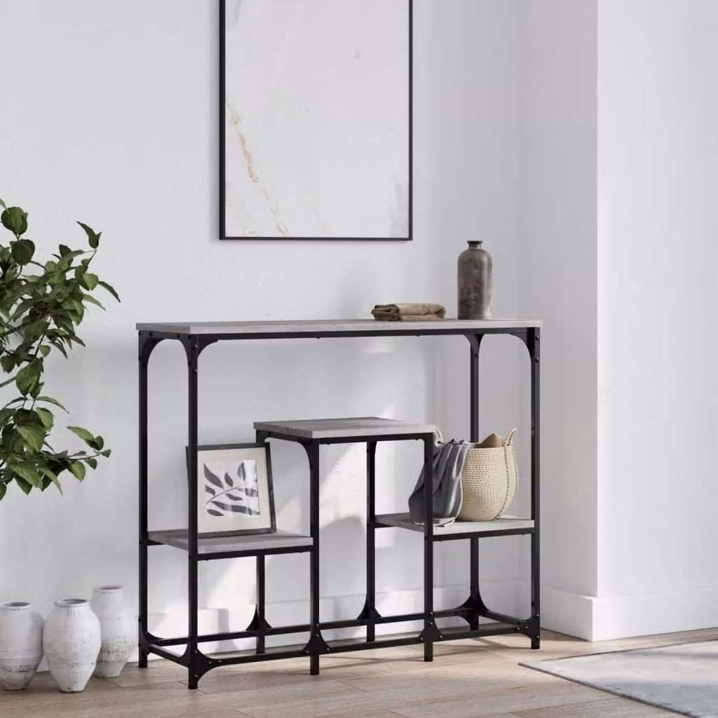 vidaXL Tavolo Consolle Grigio Sonoma in Legno e Metallo L: 89,5 cm, P: 28 cm, H: 76 cm