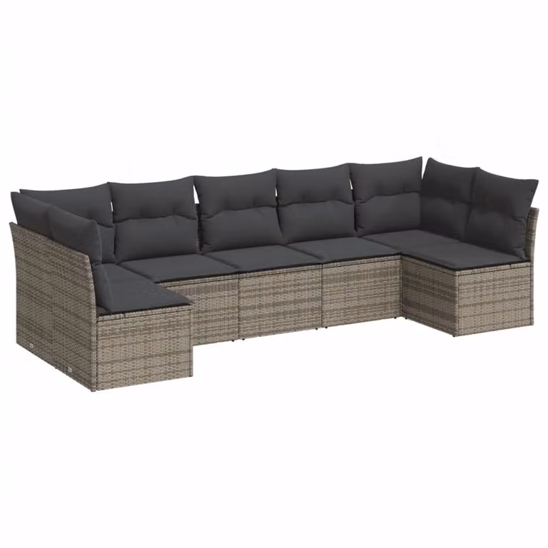 Set Divani da Giardino 7 pz con Cuscini Grigio in Polyrattan