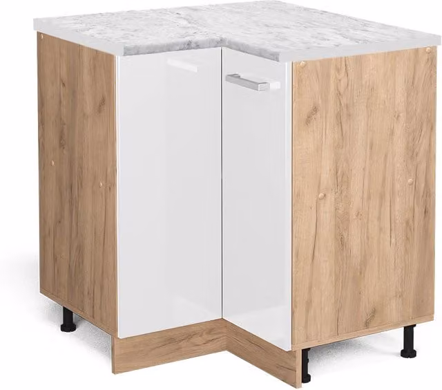Mobile ad angolo cucina R-Line Bianco lucido/Rovere dorato 75.6 cm PL Marmo Vicco