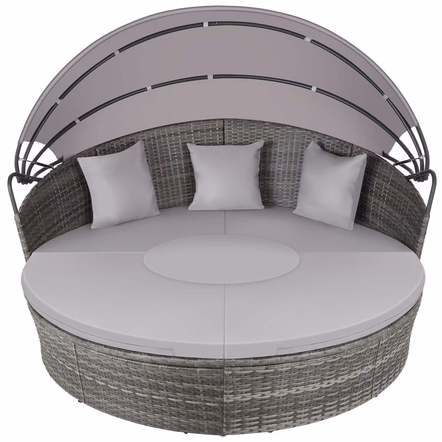 Isola prendisole Santorini tectake in rattan grigio con tendalino e struttura in acciaio verniciato L/P/H: 175 x 120 x 136 cm