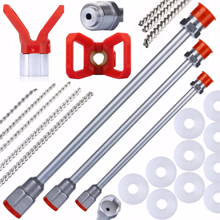Rosfix Set Prolunga per Pistola a Spruzzo 30/50/100 cm, 10 Guarnizioni, Protezione Ugello, 5 Aghi di Pulizia – Filettatura 7/8”, 290 bar