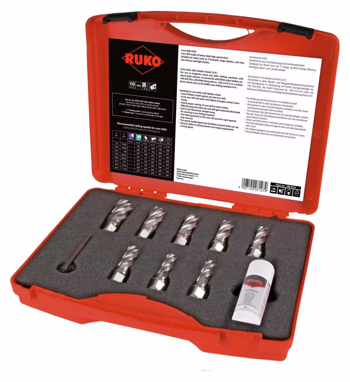 Set di carotatrici Ruko 10 pz. Diametro 12-26 mm HSS Lunghezza 30 mm Weldon - 108810