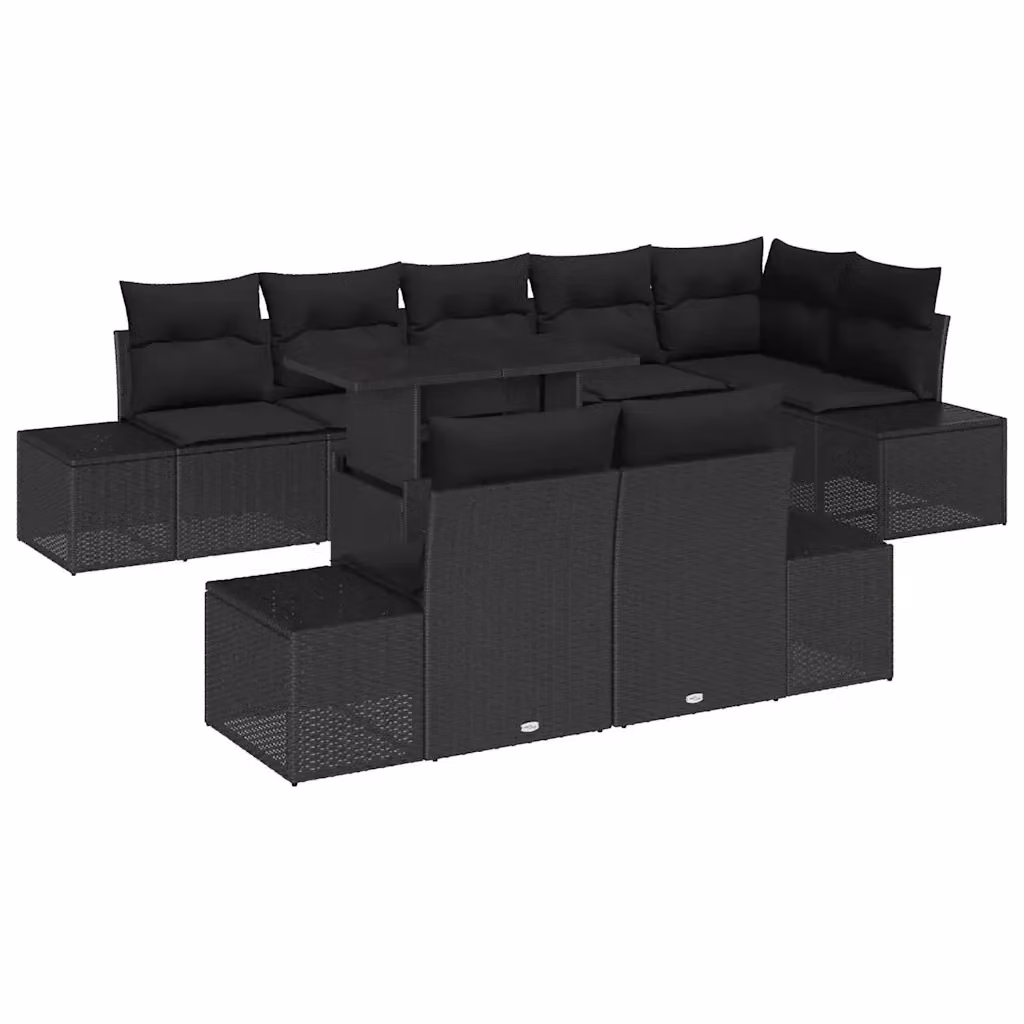 Set Divano da Giardino a L vidaXL in Polyrattan Nero con Cuscini e Tavolino da Esterno – 2