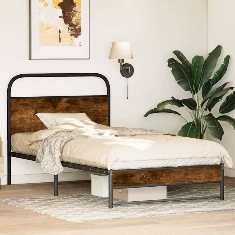 Giroletto vidaXL senza materasso in rovere fumo e metallo L/P: 100 x 200 cm