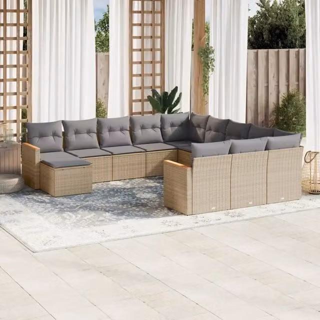 Set Divano da Giardino vidaXL a forma a U in Polyrattan con Cuscini Beige e Grigio
