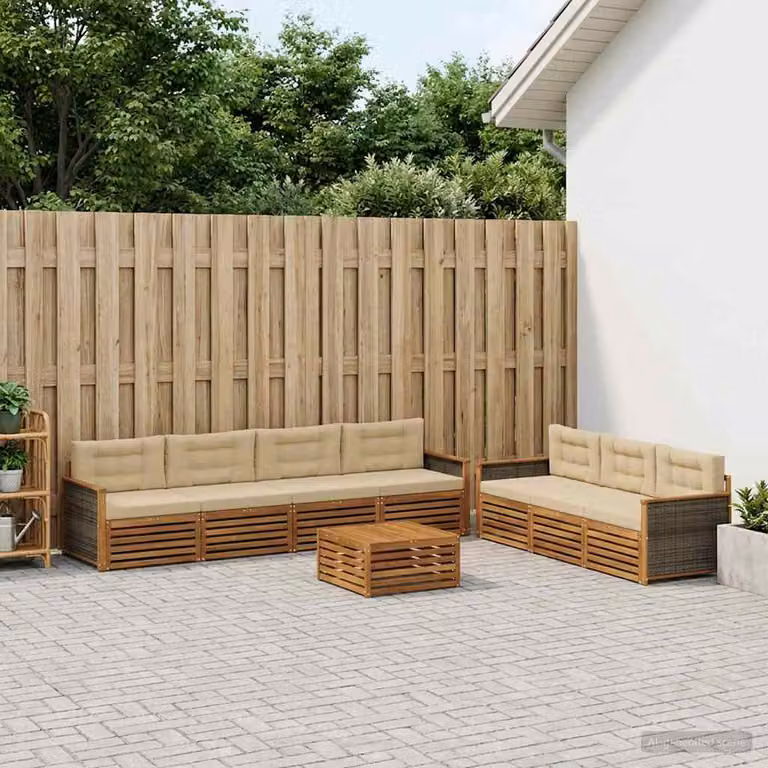 Set di divani da esterno vidaXL 8 pezzi in legno di acacia con cuscini, colore beige e marrone